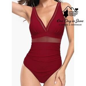 Charmleaks V Neck Mesh One Piece Swimsuit Size L